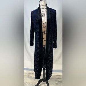 J Apparel Burn Out Velvet Duster Black Blue Flowers Large Whimsigoth Fairy Sheer